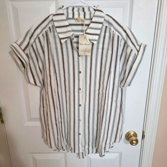 Hem & Thread Tops - Hem & Thread Striped Collared Shirt
